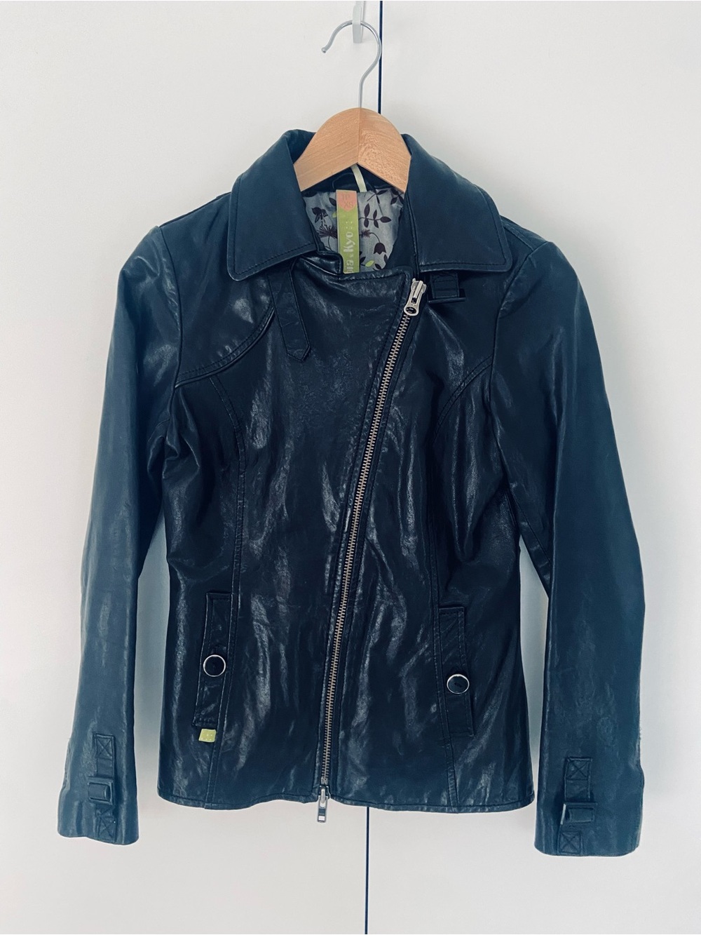 Vintage Soia & Kyo Leather Moto Jacket XS Black Motorcycle Jacket EUC